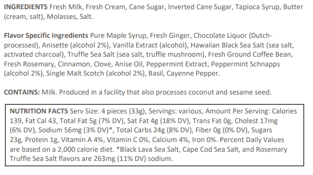 McCrea's Candies Ingredients List and Nutrition Facts