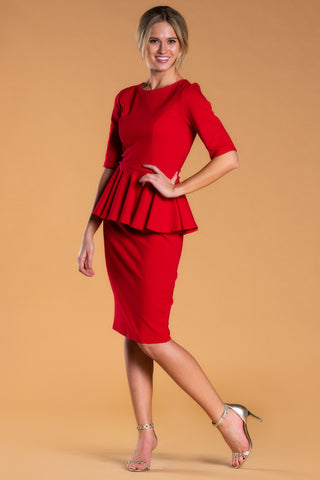 Woman wearing Red Peplum Dress