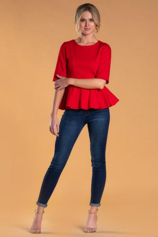 Brigitte Brianna Peplum Top in Red