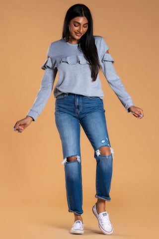 Ruffle Sweatshirt in Heather Gray