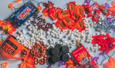 Halloween candy dumped out of wrappers