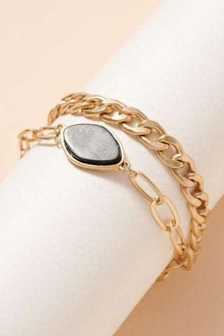 Layered bracelet with black gemstone