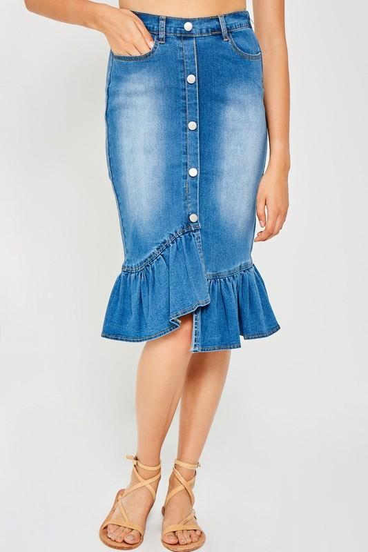 denim ruffle skirt