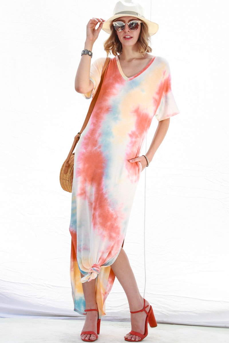 short sleeve tie dye maxi dress