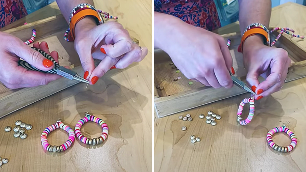 Demonstrating how to use earring wires for hoop earrings