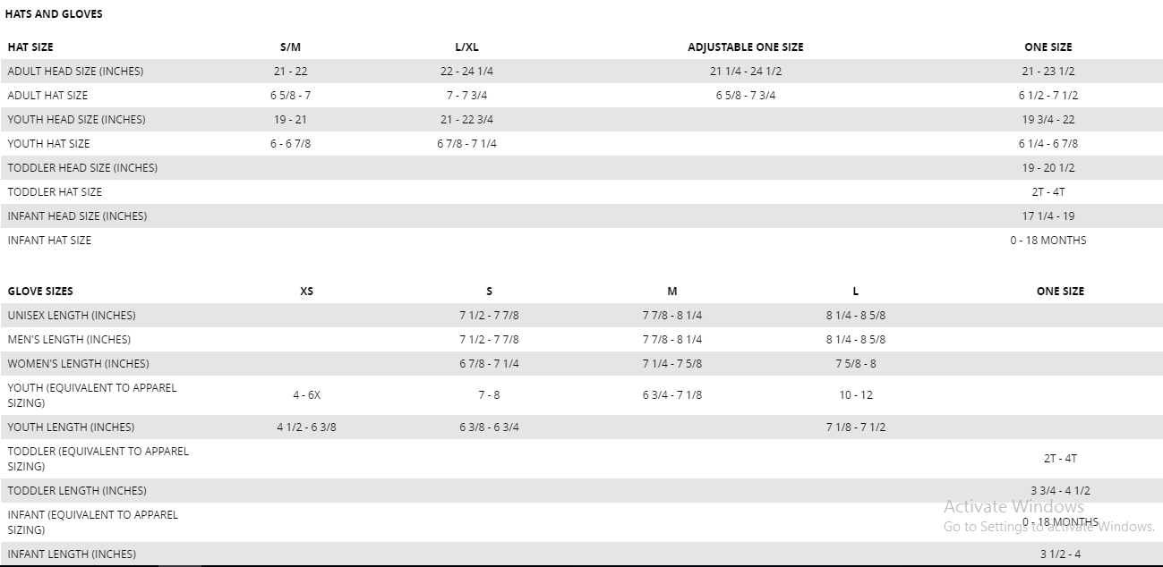 Columbia Womens Size Chart