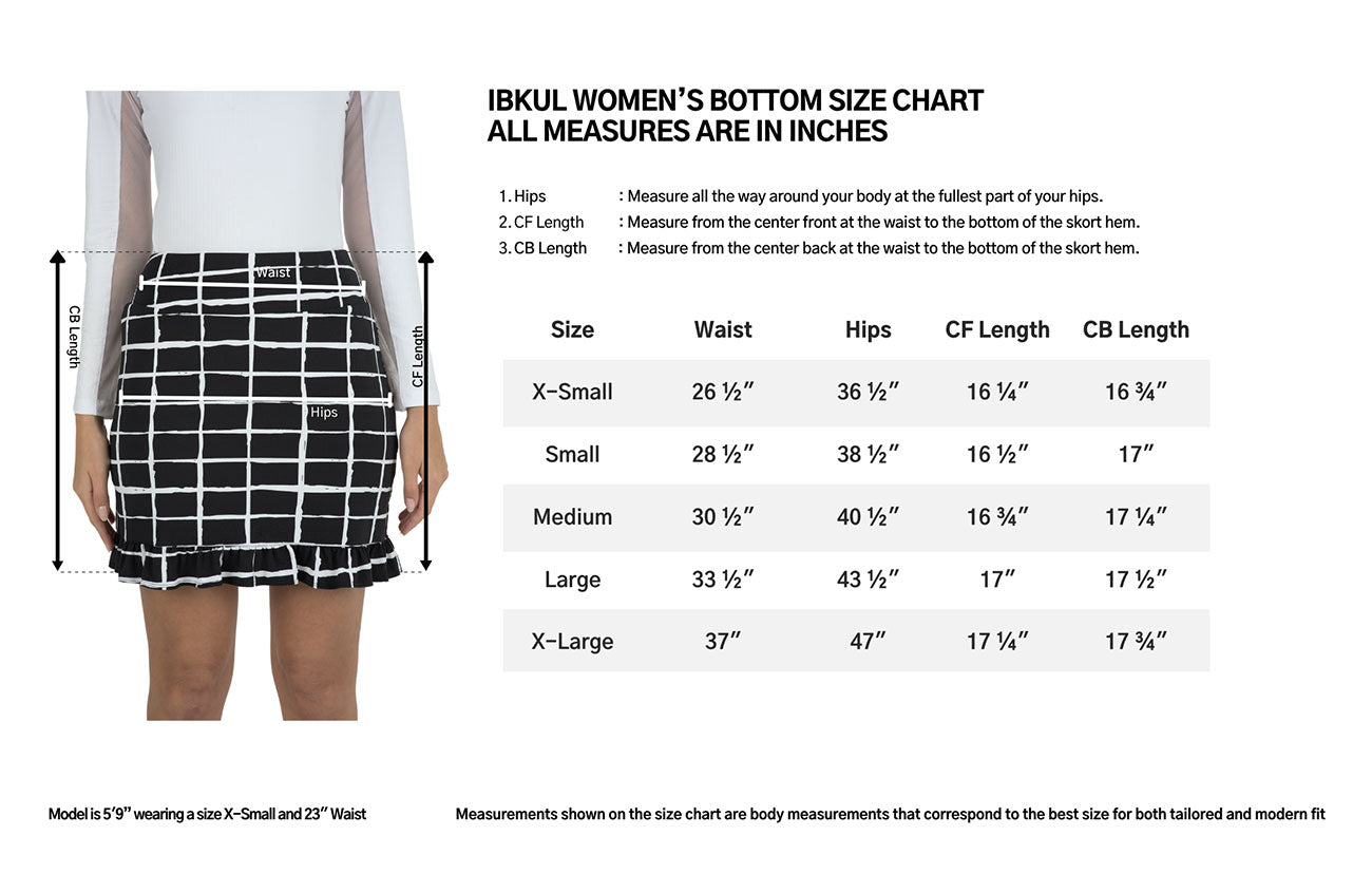 IBKUL Women's Skort Size Chart 