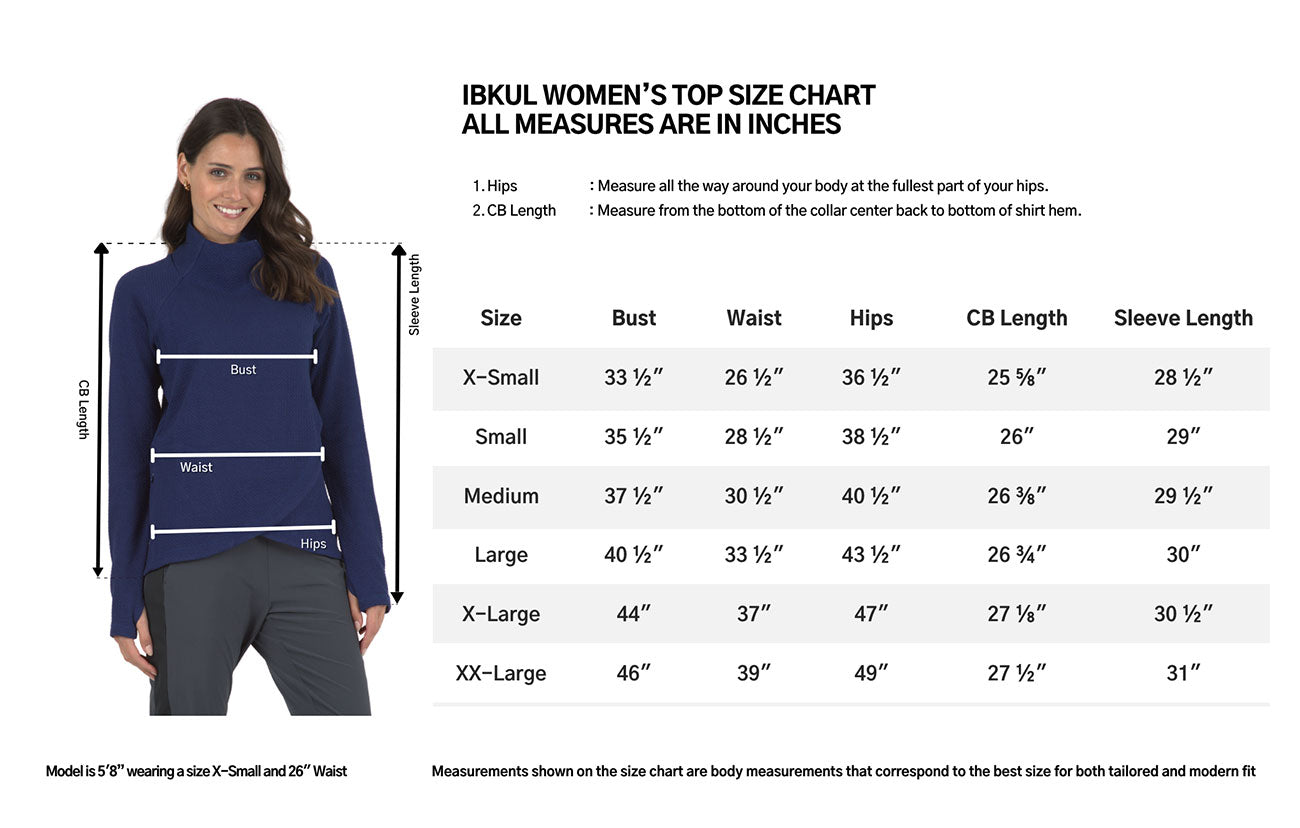 IBKUL Women's Solid Popcorn Stitch Asymmetrical Zip Pullover Size Chart