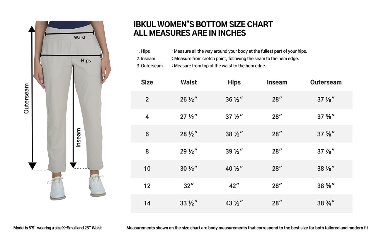 IBKUL Women's Solid City Pants Size Chart 