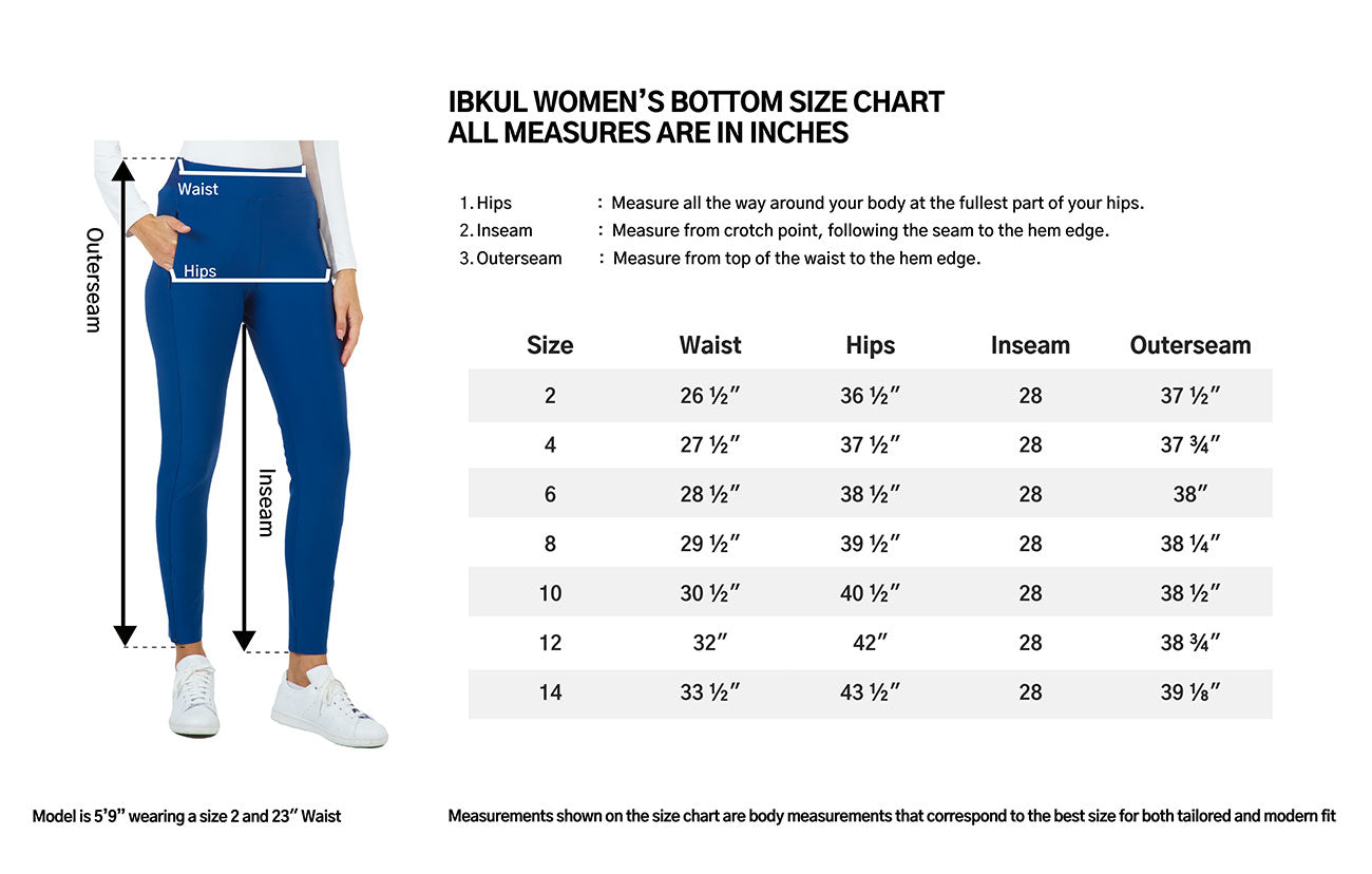 IBKUL Women's Solid Hybrid Pants Size Chart 