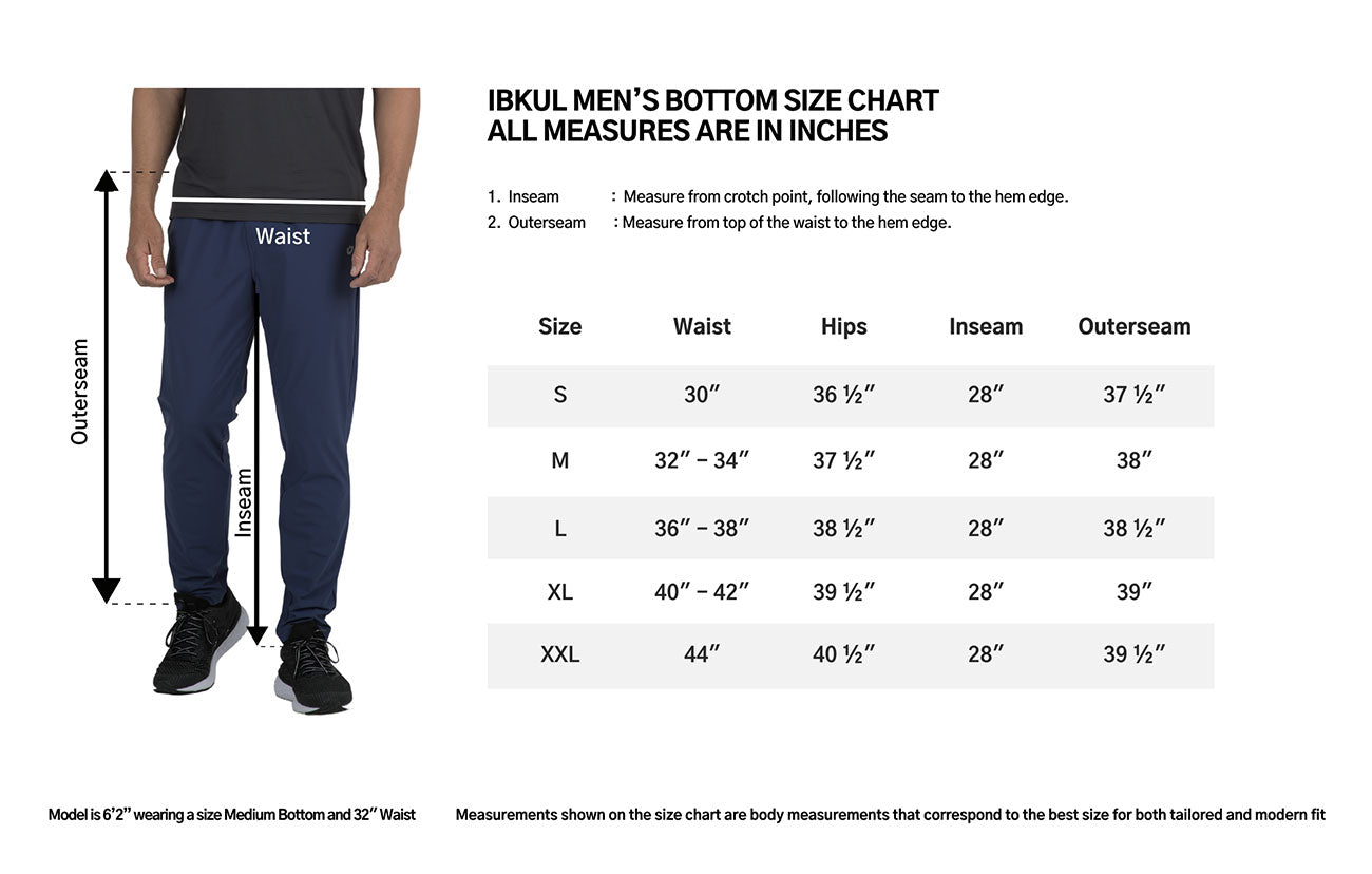 IBKUL 93000 Solid Men's City Pants size chart