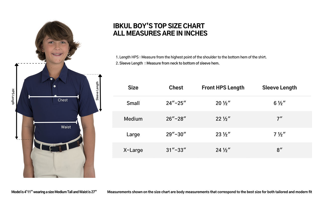 IBKUL Boys 94199B Solid Short Sleeve Polo Top Size Chart