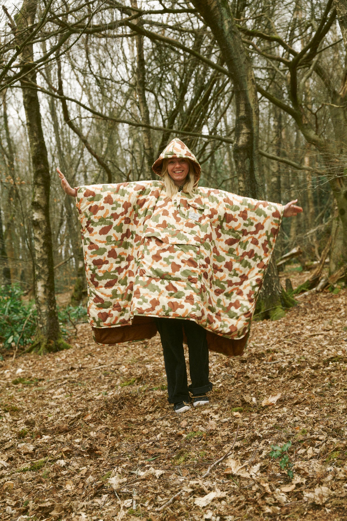 Reversible Poncho - Furry Camo Sand