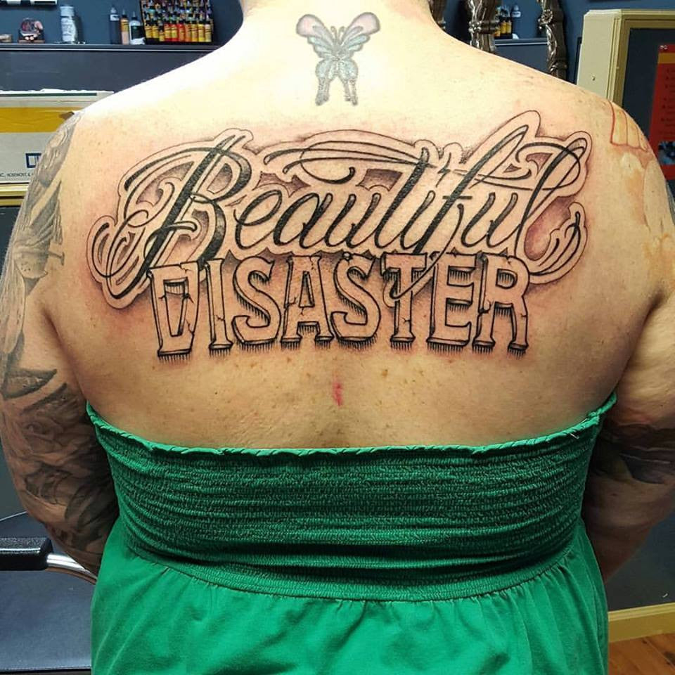 Johnny Bravo on Instagram She said that beautiful disaster was the  phrase that best described her life script scripttattoo words tattoo  tattooideas