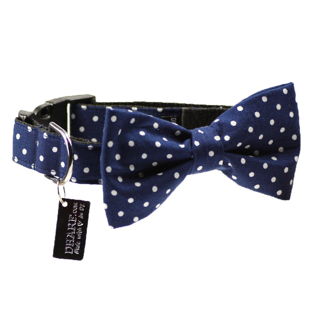 Dog Collar,Bow Tie & Leash Set - Blue Polka