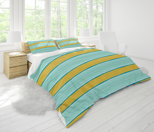 Annie Turquoise and Yellow Stripe Duvet Cover + Pillow Shams
