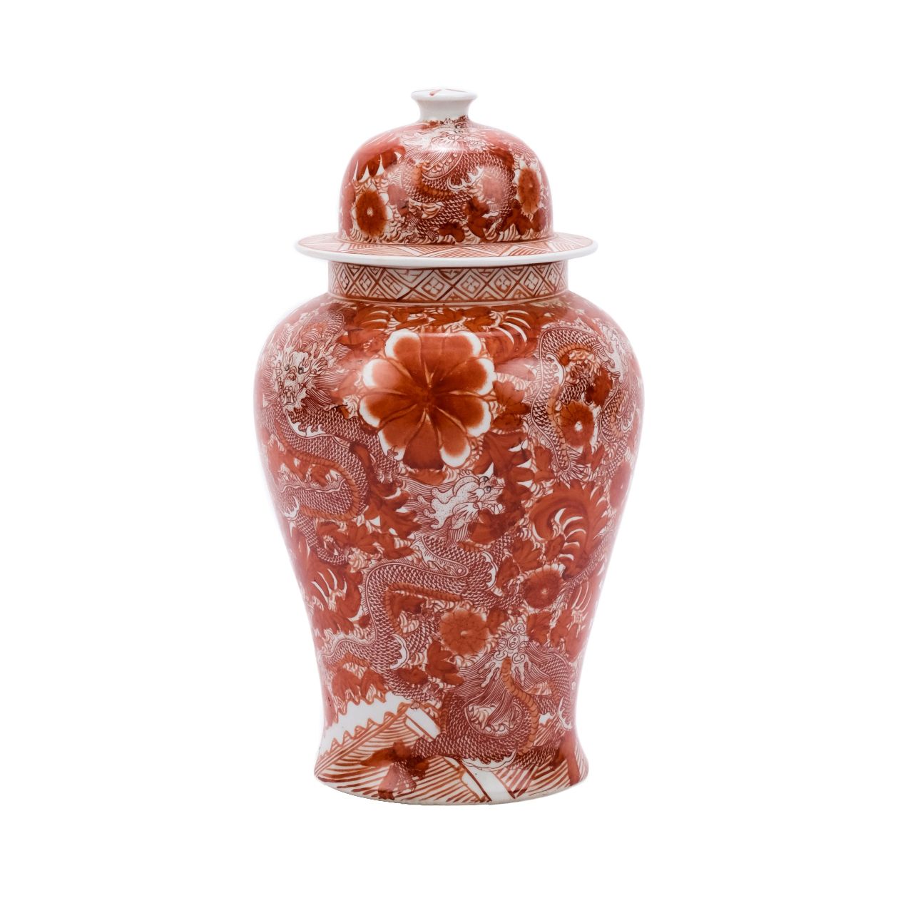 Orange Temple Jar W/ Dragon & Floral Motif By Legends Of Asia