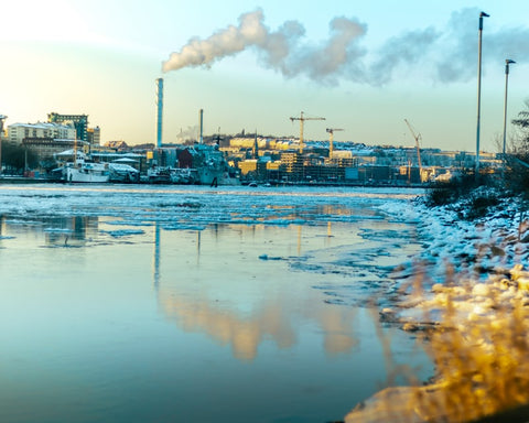 A large polluting industrial clothes factory damaging the environment