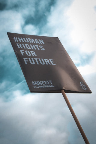 A sign supporting human rights for the future