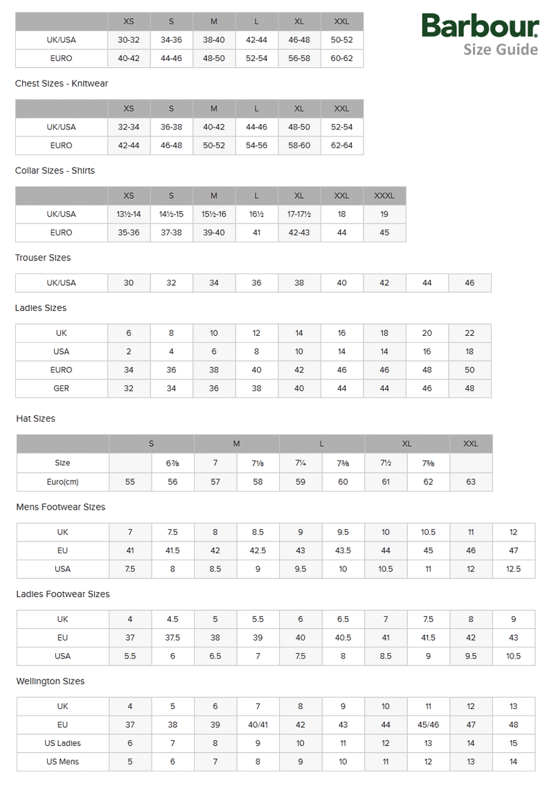 barbour hat sizes