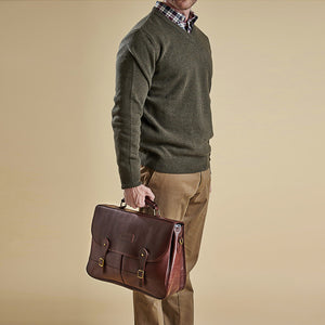 barbour leather briefcase brown