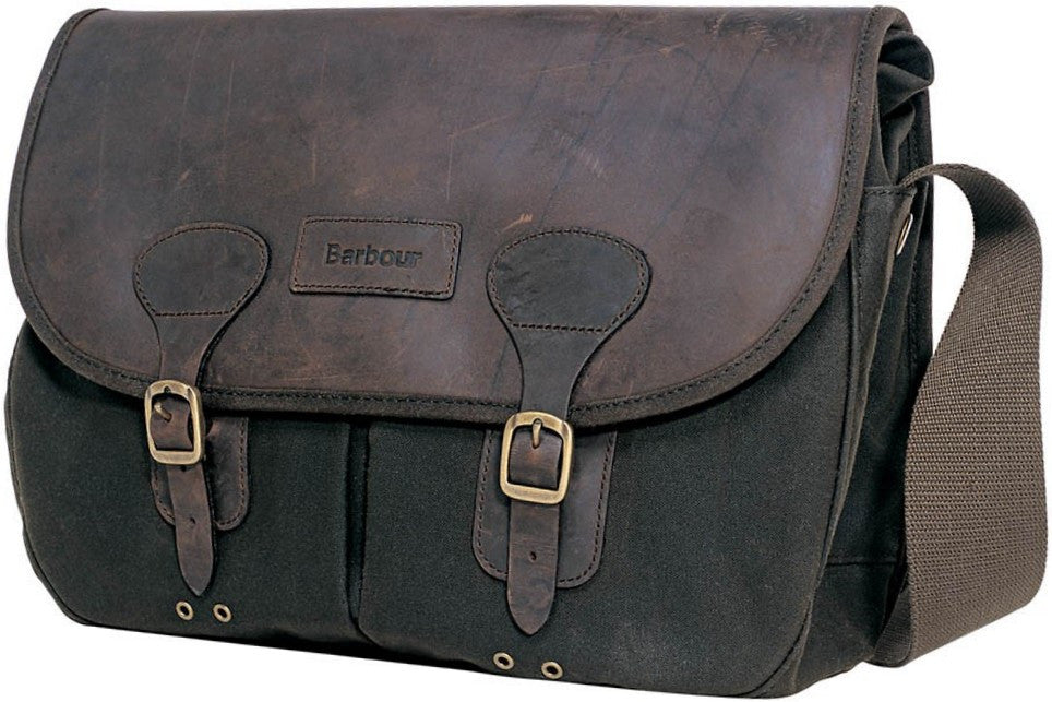 barbour wax cotton and leather trim satchel