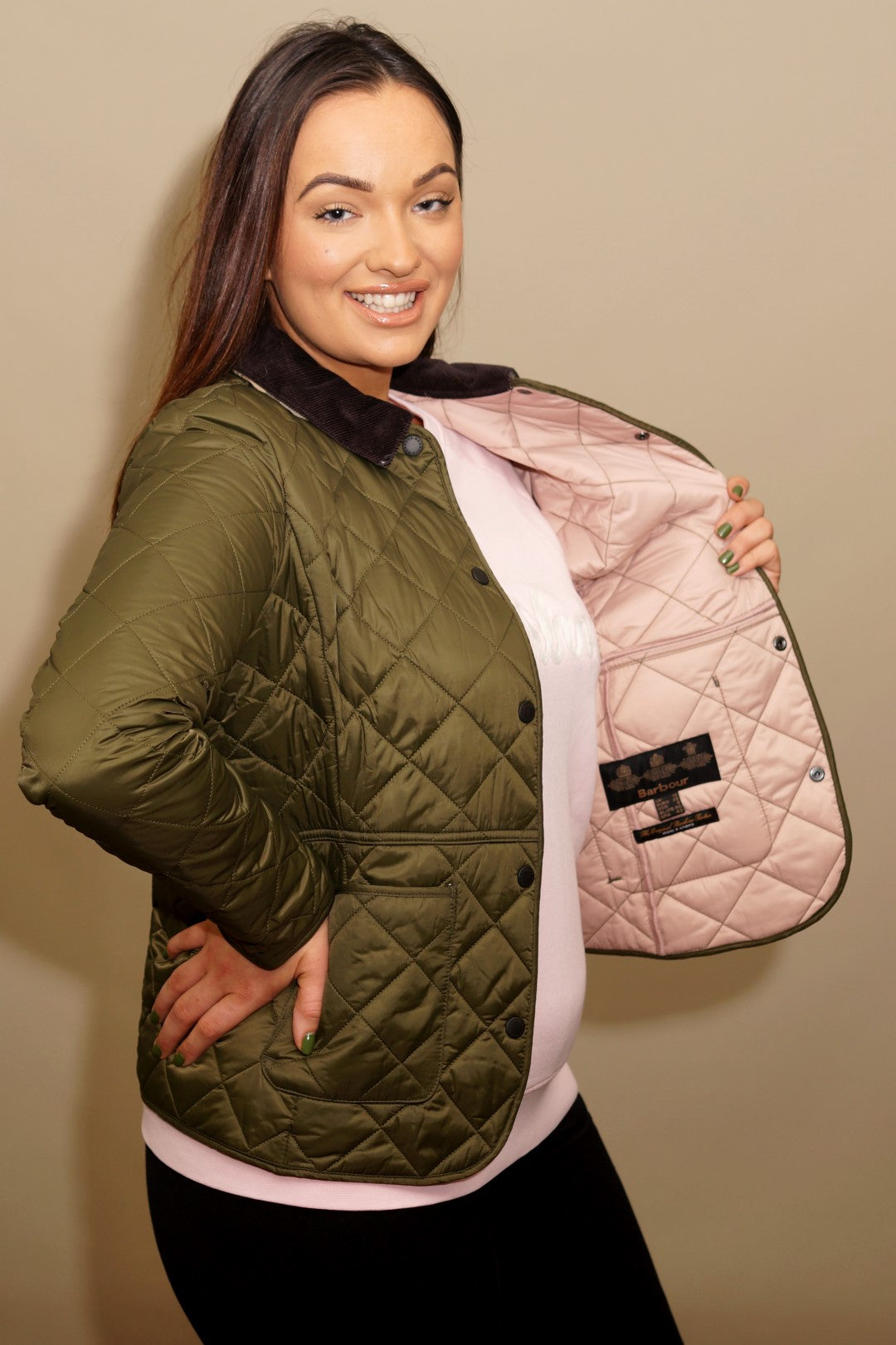 barbour deveron quilted jacket pink