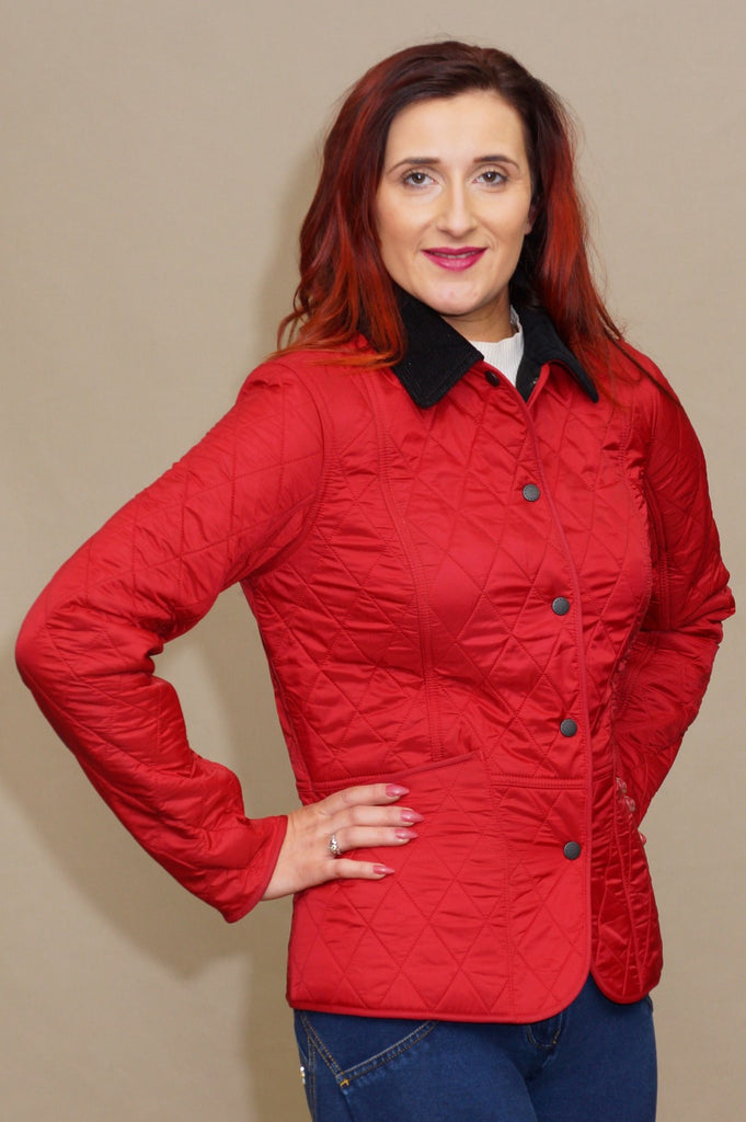 red barbour quilted jacket