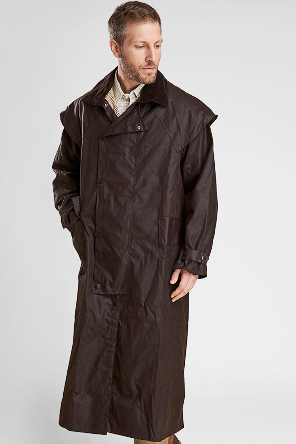Rustic Brown Waxed Cotton Trench Coat 