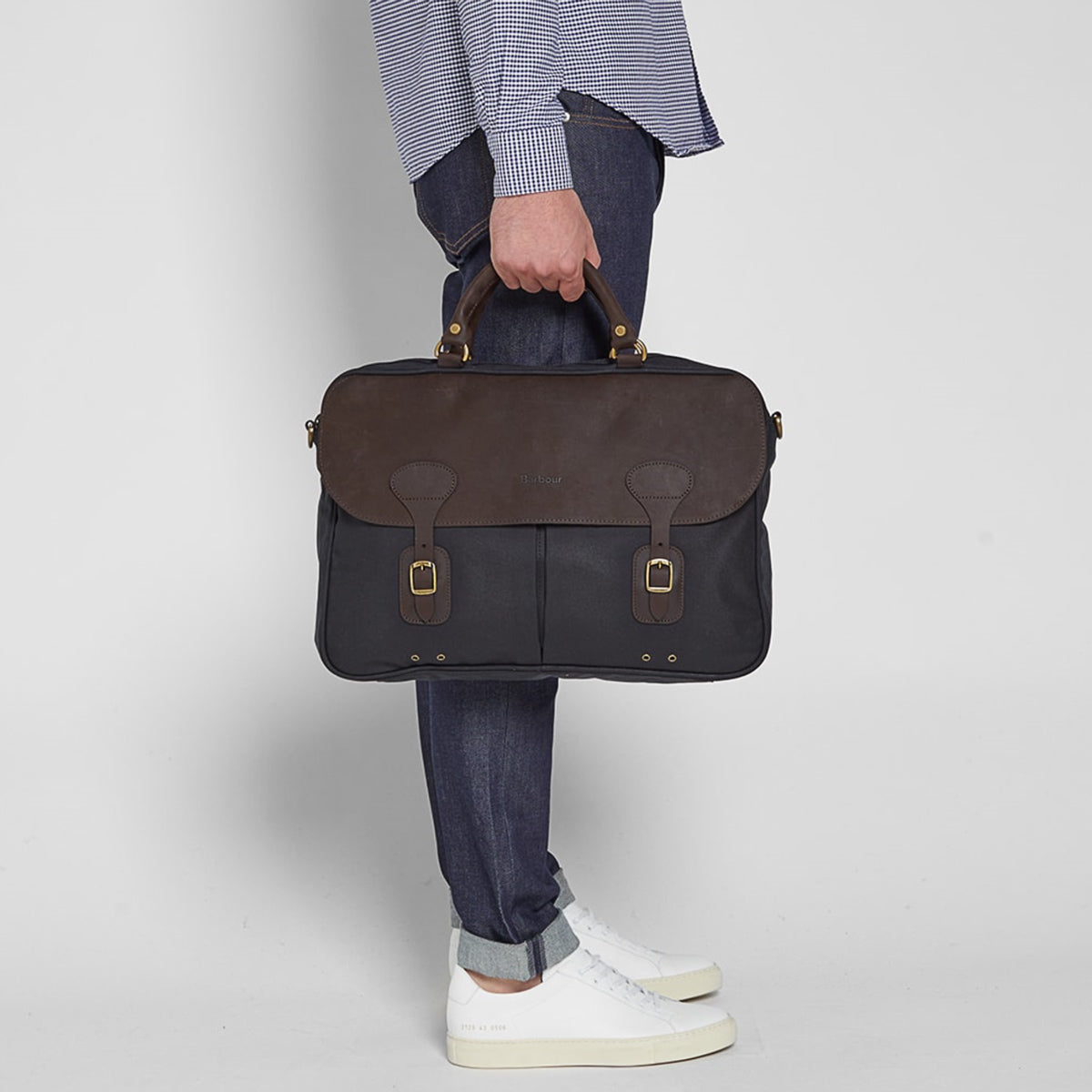 barbour wax leather briefcase navy