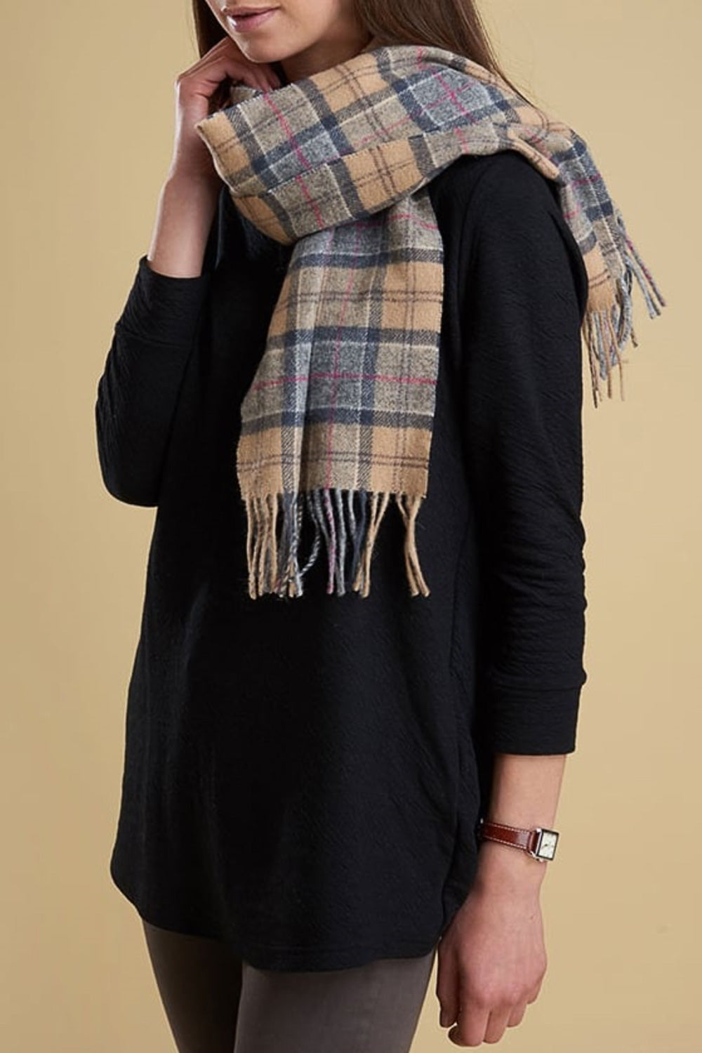 barbour pink and grey scarf