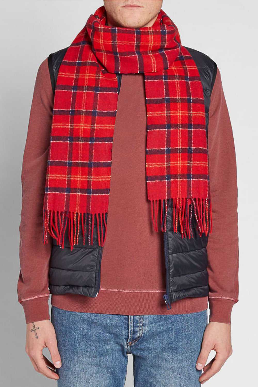 barbour red tartan scarf