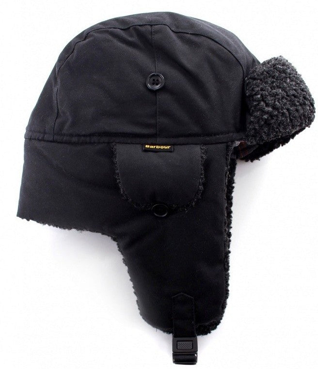 barbour fleece lined trapper hat black