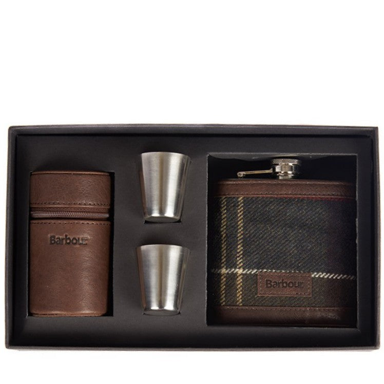 barbour tartan hip flask and cups