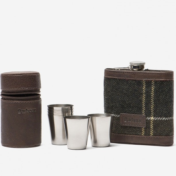 barbour tartan hip flask and cups