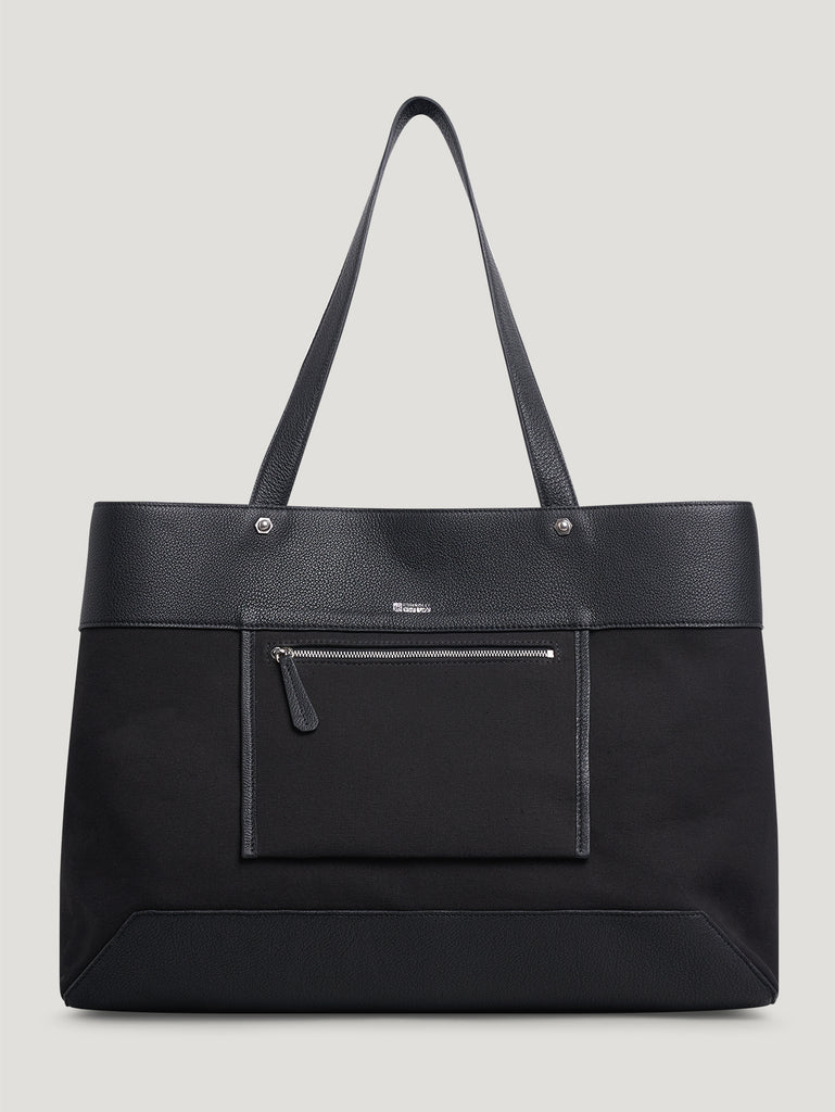 Black Pocket Tote | Connolly Tote Bag | Canvas and Leather Tote Bag ...