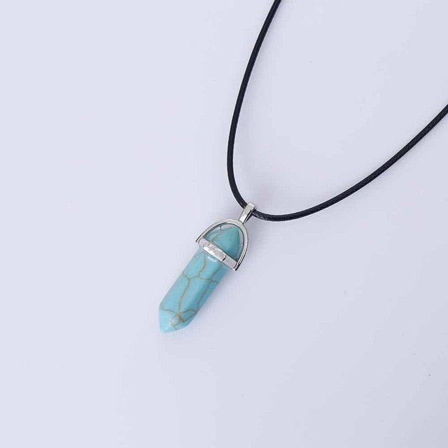 Vienkim Hot Hexagonal Column Necklaces Natural Crystal Pendants Stone Pendant Leather Chains Necklace For Women Fashion Jewelry