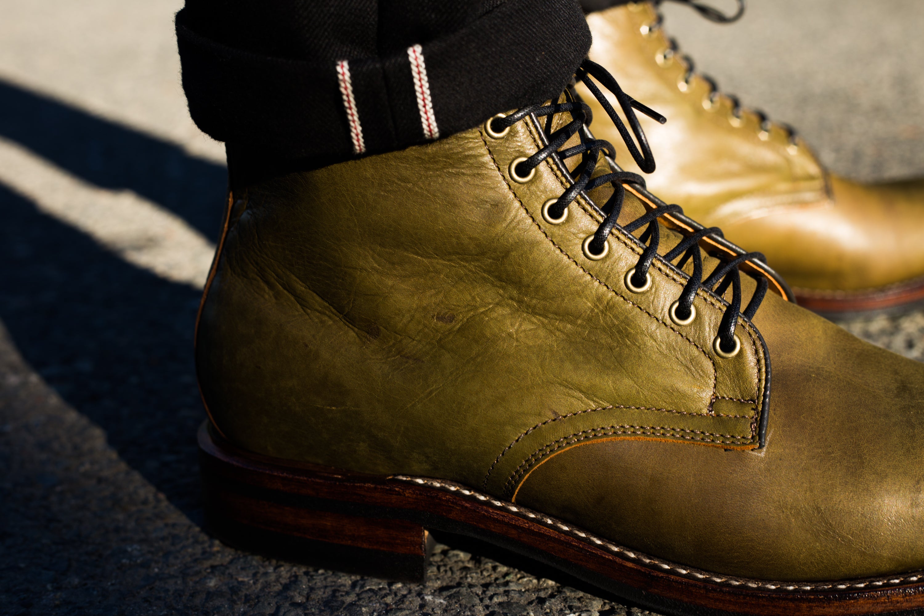 woodland olive derby boots
