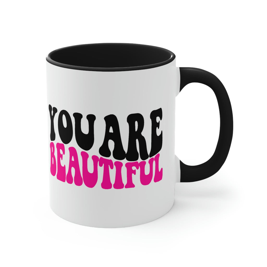 two-tone-accent-ceramic-mug-11oz-you-are-beautiful-retro-wavy-pink-black-inspiration-affirmation