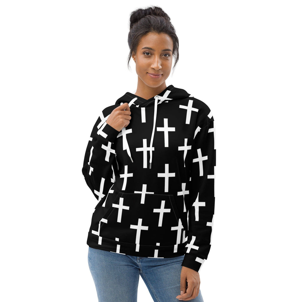 womens-graphic-hoodie-black-and-white-seamless-cross-pattern