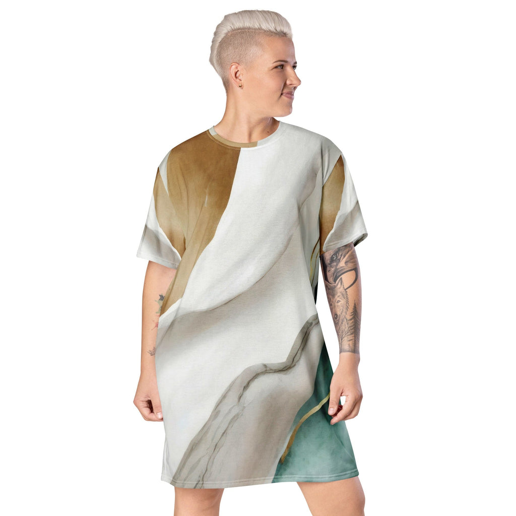 womens-graphic-t-shirt-dress-cream-and-white-marbled-pattern