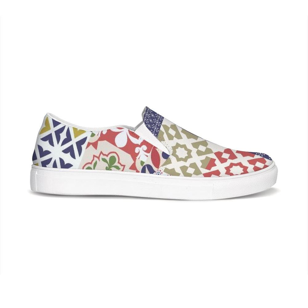 Womens Sneakers - Multicolor Patch Style Low Top Slip-on Canvas Shoes