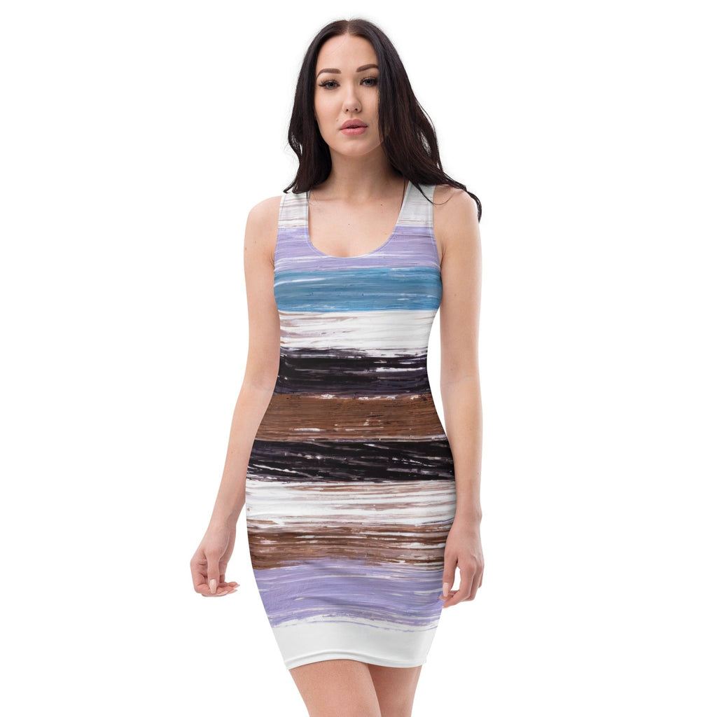 womens-stretch-fit-bodycon-dress-lavender-black-brown-rustic-pattern