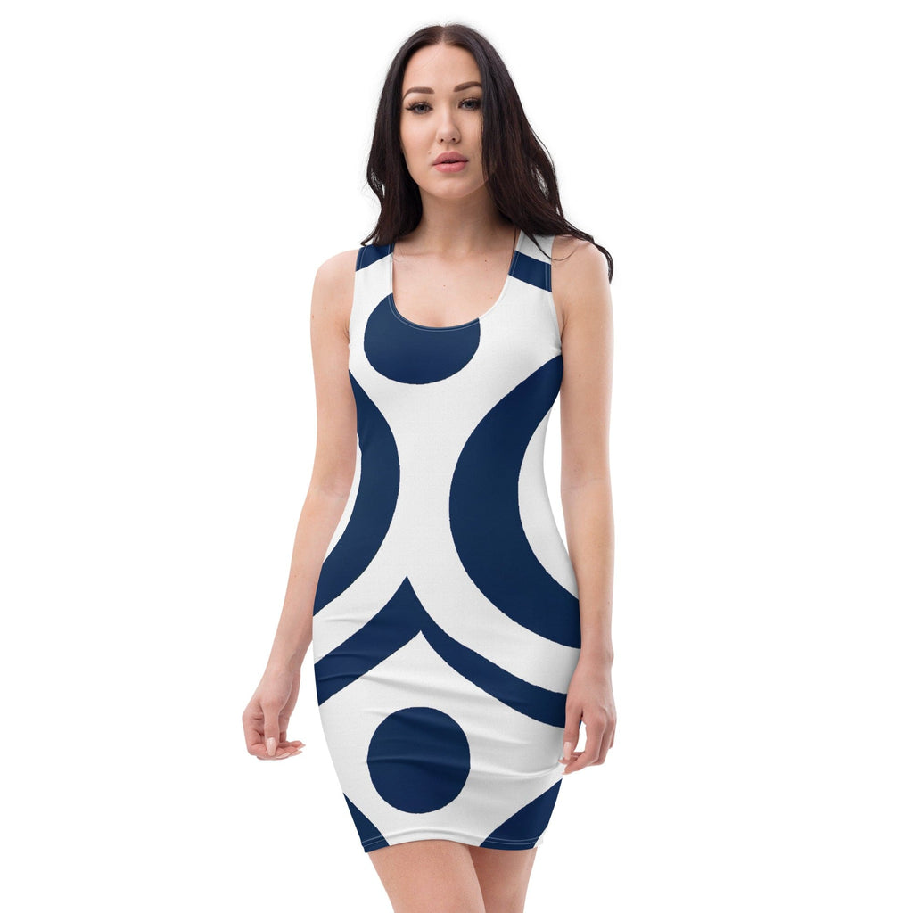 womens-stretch-fit-bodycon-dress-navy-blue-and-white-circular-pattern