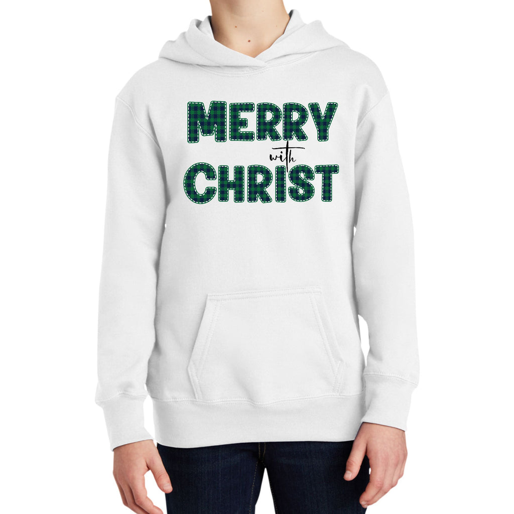 uniquely-you-youth-hoodie-merry-with-christ-green-plaid-christmas