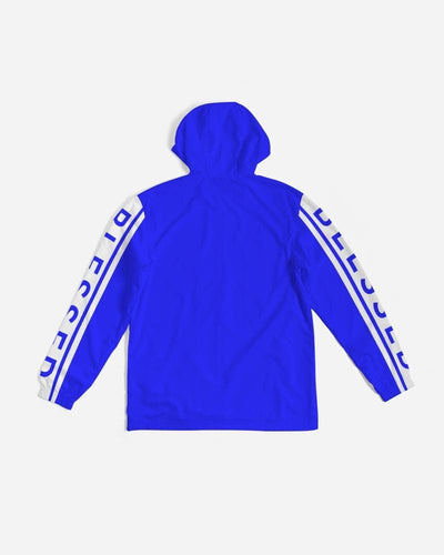 Mens Hooded Windbreaker - Blessed Sleeve Stripe Blue Water Resistant Jacket- 