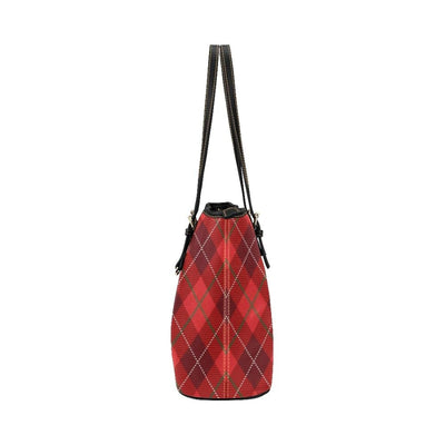 Shoulder Bag - Red & Black Plaid Style Large Leather Tote Bag - Bags | Leather 