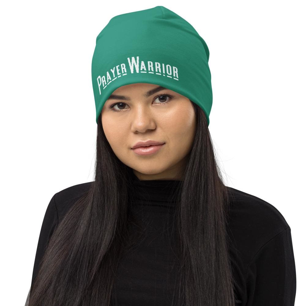 beanie-stretchy-double-layered-prayer-warrior-cap-teal-green-wt-unisex