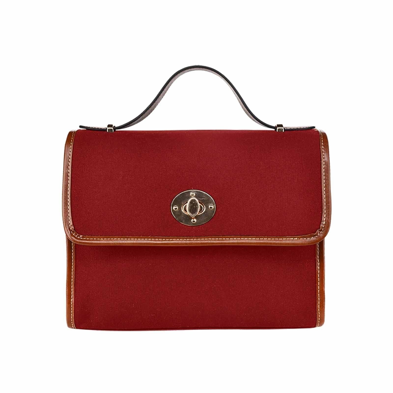 Canvas Handbag - Maroon Red Waterproof Bag /Brown Crossbody Stra