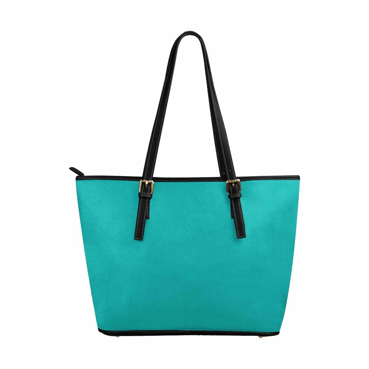 Greenish Blue - Large Leather Tote Bag with Zipper